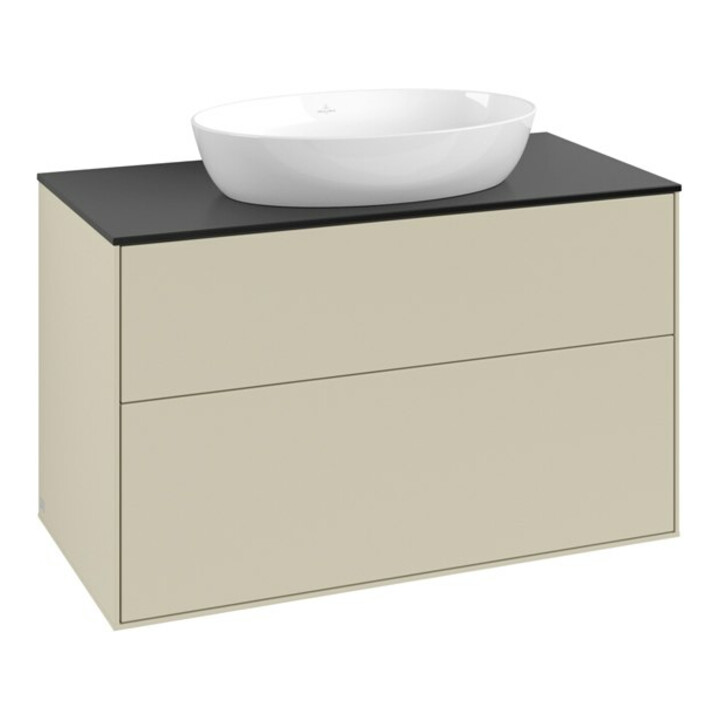 V&B Meuble sous-lavabo Finion 100x60,3 cm, plan de drainage bleu mat, poignée argent mat