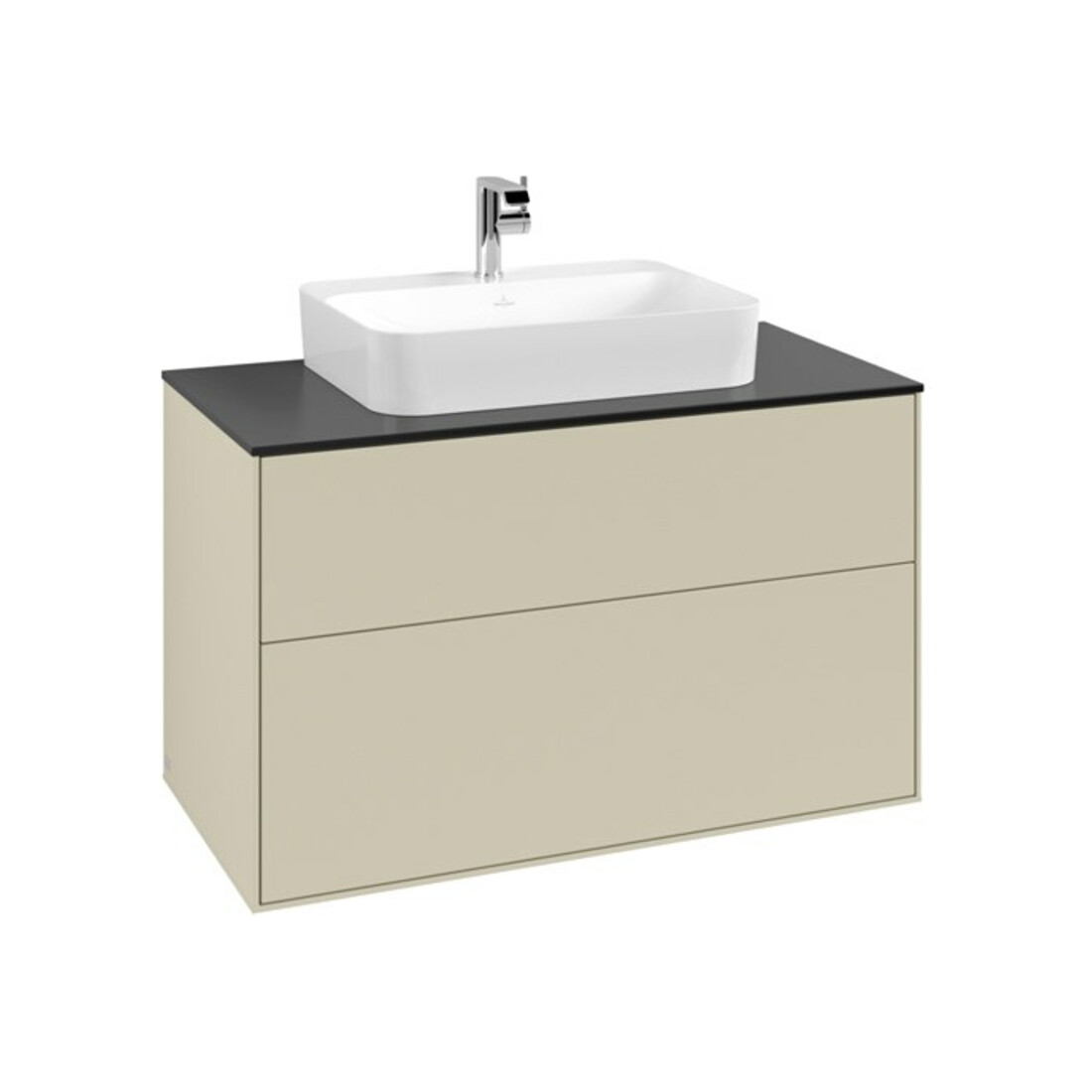V&B Meuble sous-lavabo Finion 100x60,3 cm, plan de fermeture bleu mat, poignée gris mat Lac