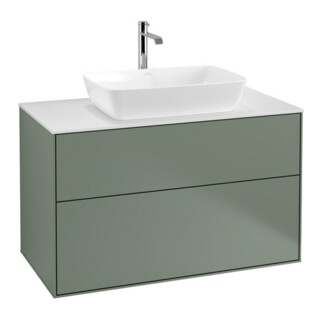 V&B Meuble sous lavabo Finion 100x60,3 cm, plan de toilette blanc, olivier avec laque