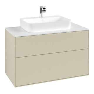V&B Meuble sous lavabo Finion 100x60,3 cm, plan de toilette blanc, poignée grise mate laquée
