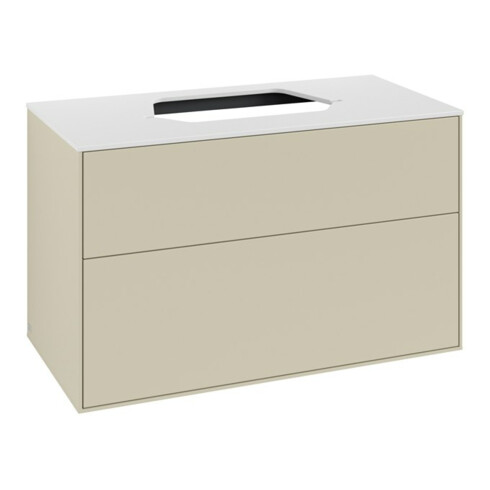 V&B Meuble sous lavabo Finion 100x60,3 cm, plan de toilette blanc, poignée grise mate laquée