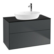 V&B Meuble sous lavabo Finion 100x60,3 cm, plan de toilette bleu mat, miroir bleu mat Lac