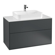 V&B Meuble sous lavabo Finion 100x60,3 cm, plan de travail blanc, façade bleue avec laque