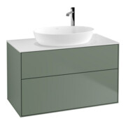 V&B Meuble sous lavabo Finion 100x60,3 cm, plan de travail blanc, olivier laqué