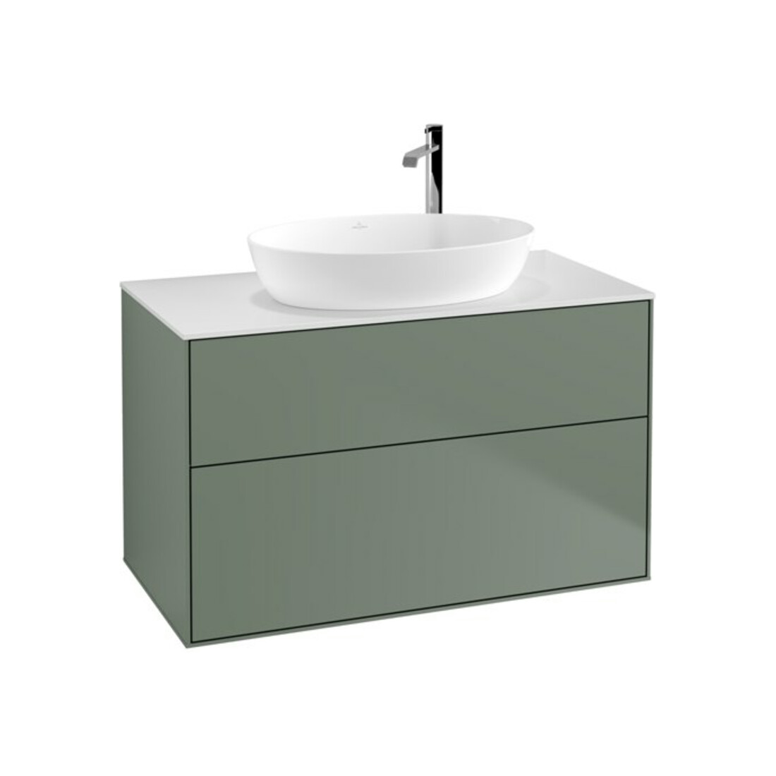 V&B Meuble sous lavabo Finion 100x60,3 cm, plan de travail blanc, olivier laqué