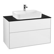 V&B Meuble sous lavabo Finion 100x60,3 cm, plaque d’abattant bleu mat, blanc brillant Lac