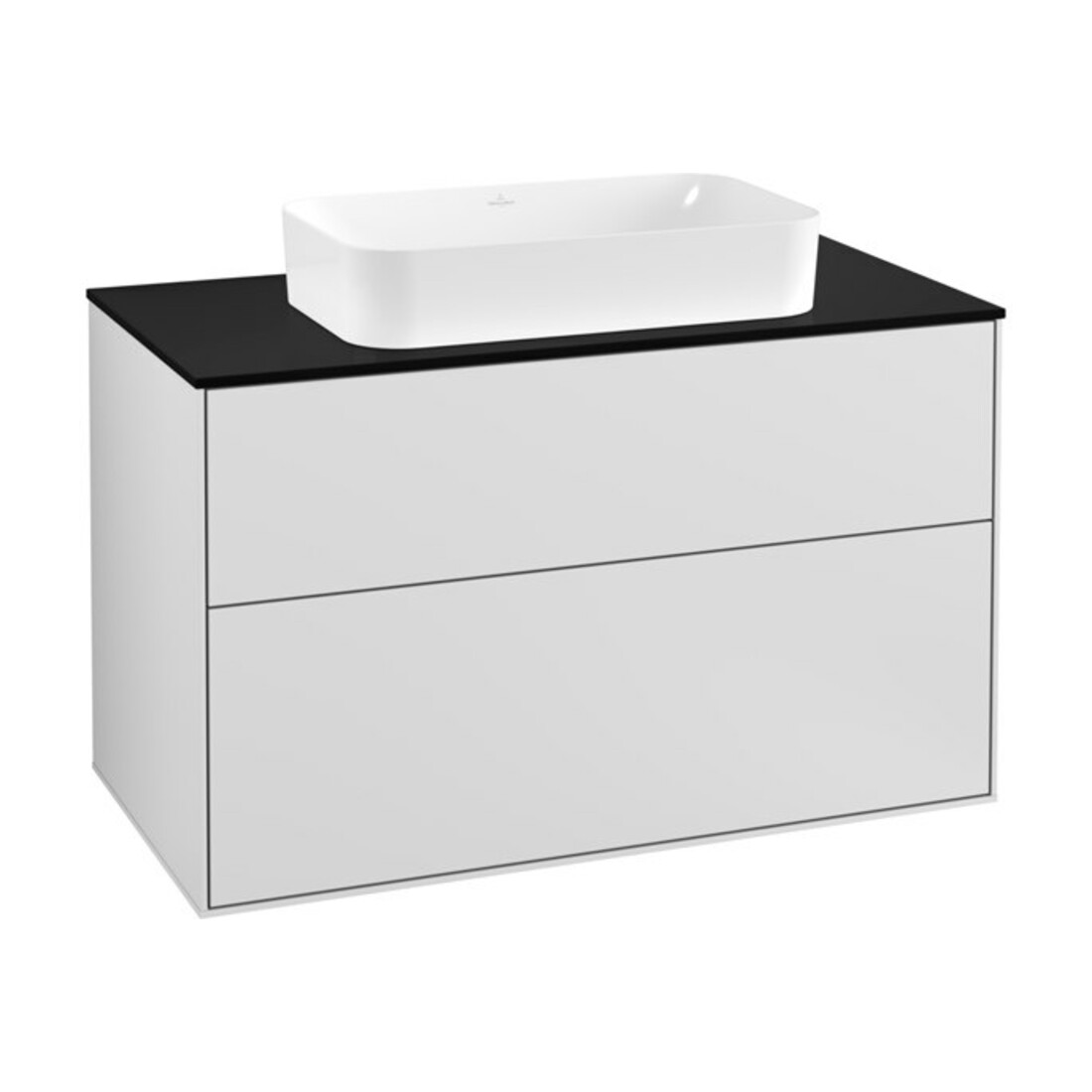 V&B Meuble sous lavabo Finion 100x60,3 cm, plaque d’abattant bleue, blanc mat Lac