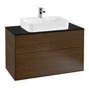 V&B Meuble sous lavabo Finion 100x60,3 cm, plaque d’abattant bleue, placage noyer