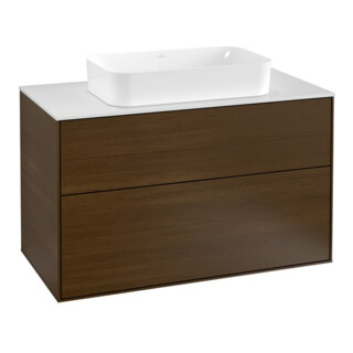 V&B Meuble sous lavabo Finion 100x60,3 cm, plaque d'abd. bl. avec placage noyer