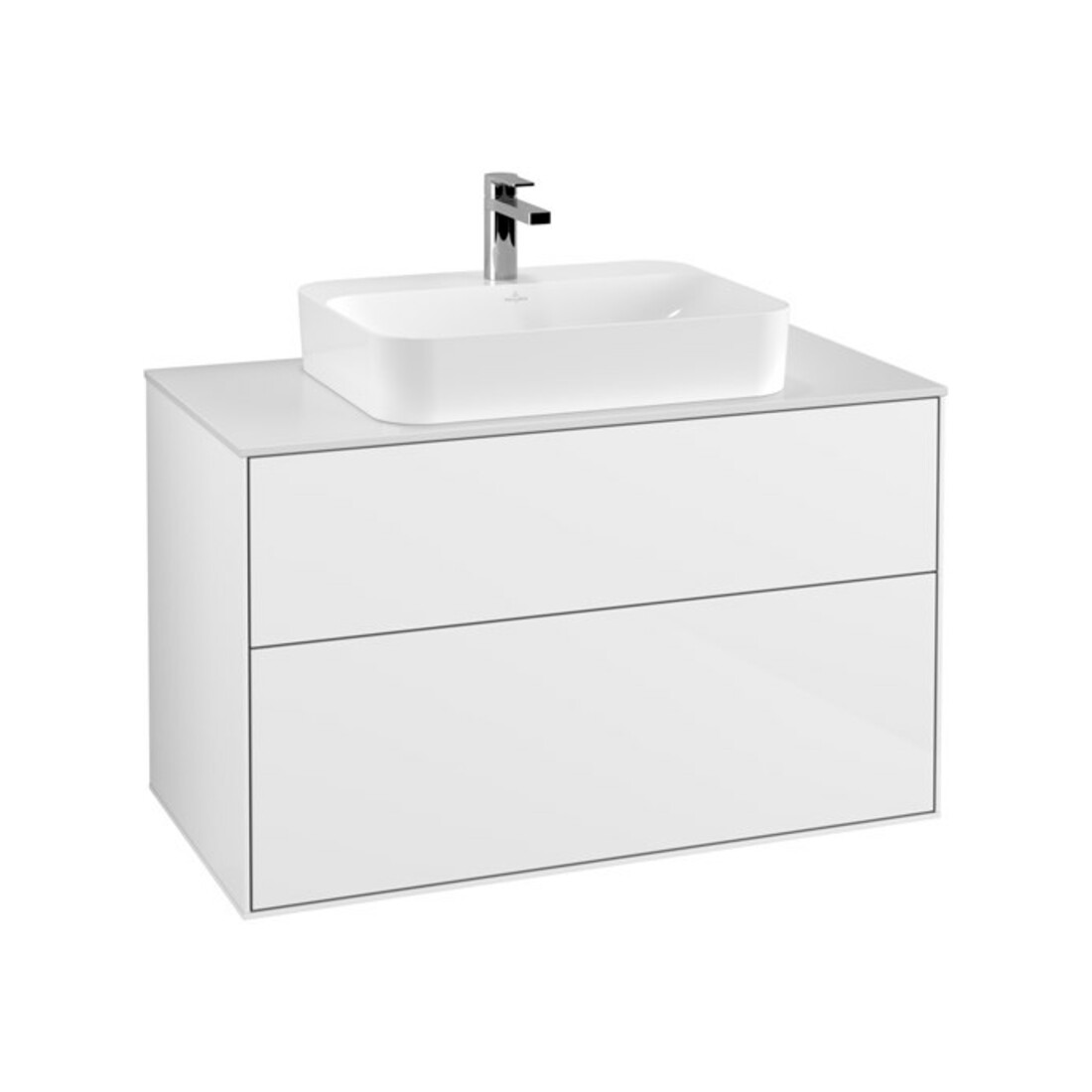 V&B Meuble sous lavabo Finion 100x60,3 cm, plaque d’abd. blanc, laqué blanc brillant