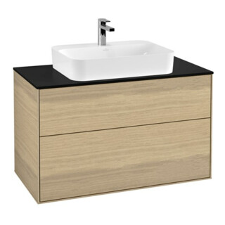 V&B Meuble sous-lavabo Finion 100x60,3 cm, plaque d’abd. bleue, placage chêne