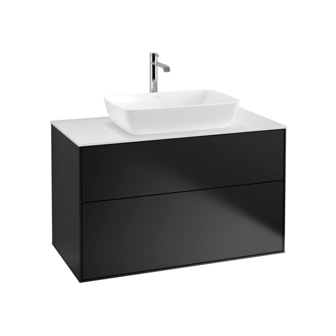 V&B Meuble sous lavabo Finion 100x60,3 cm, plaque de fermeture blanche, façade bleue avec laque