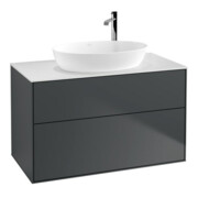 V&B Meuble sous lavabo Finion 100x60,3 cm, plaque de fermeture blanche, porte médiane bleue avec laque