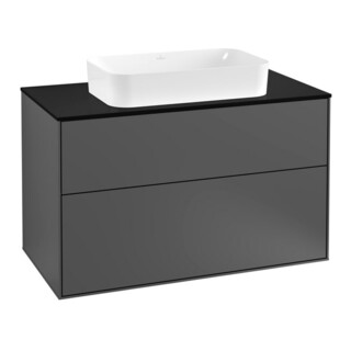 V&B Meuble sous-lavabo Finion 100x60,3 cm, plaque de fermeture bleue, anthracite mat