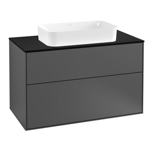 V&B Meuble sous-lavabo Finion 100x60,3 cm, plaque de fermeture bleue, anthracite mat
