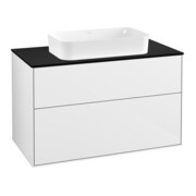 V&B Meuble sous lavabo Finion 100x60,3 cm, plaque de fermeture bleue, blanc brillant Lac