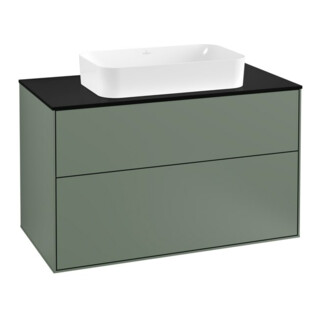 V&B Meuble sous lavabo Finion 100x60,3 cm, plaque de fermeture bleue, olivier mat avec laque