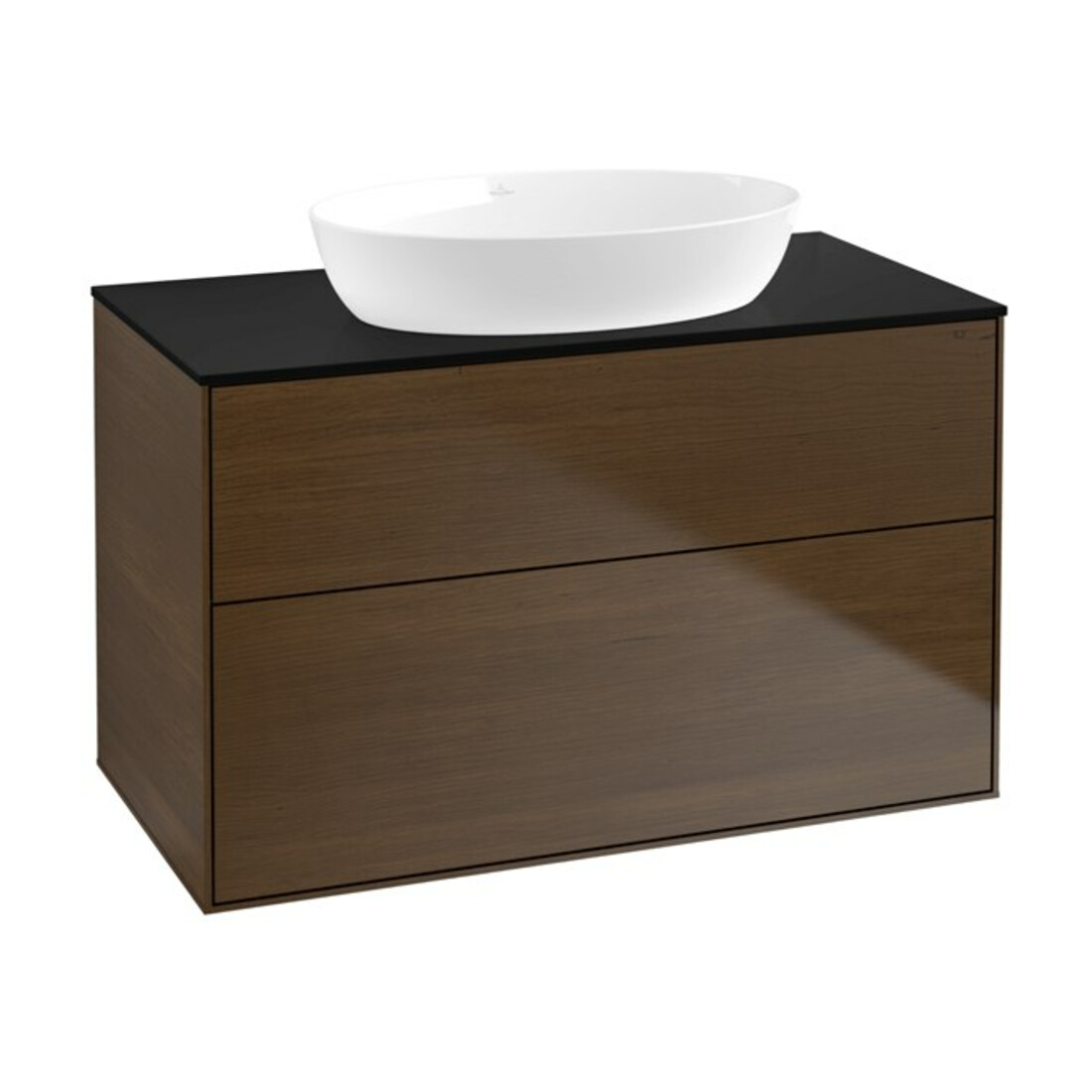 V&B Meuble sous lavabo Finion 100x60,3 cm, plaque de fermeture bleue, placage noyer