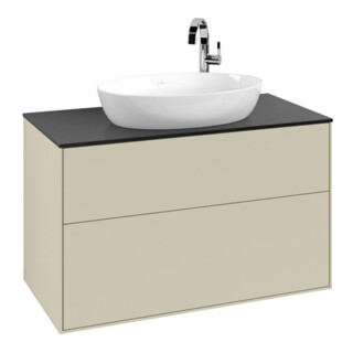 V&B Meuble sous lavabo Finion 100x60,3 cm, plaque de fermeture bleue, poignée argentée m Lac