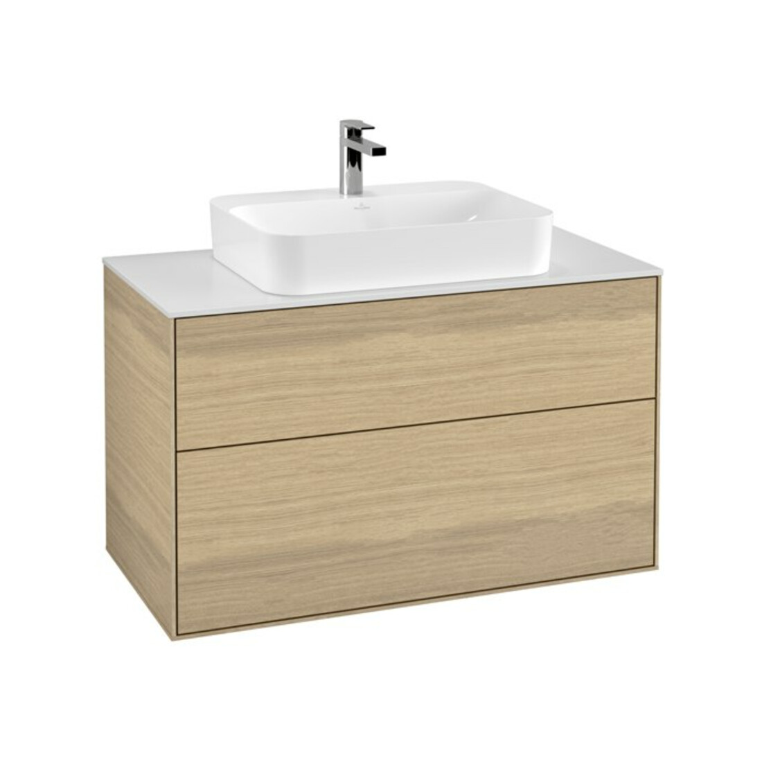 V&B Meuble sous lavabo Finion 100x60,3 cm, plaque de recouvrement blanche, placage chêne