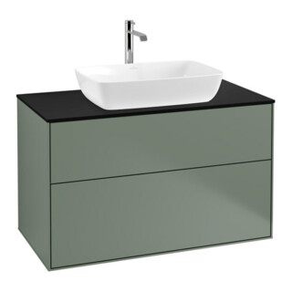 V&B Meuble sous lavabo Finion 100x60,3 cm, plaque de recouvrement bleue, olivier avec laque