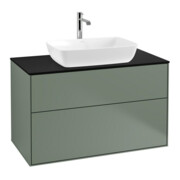 V&B Meuble sous lavabo Finion 100x60,3 cm, plaque de recouvrement bleue, olivier avec laque