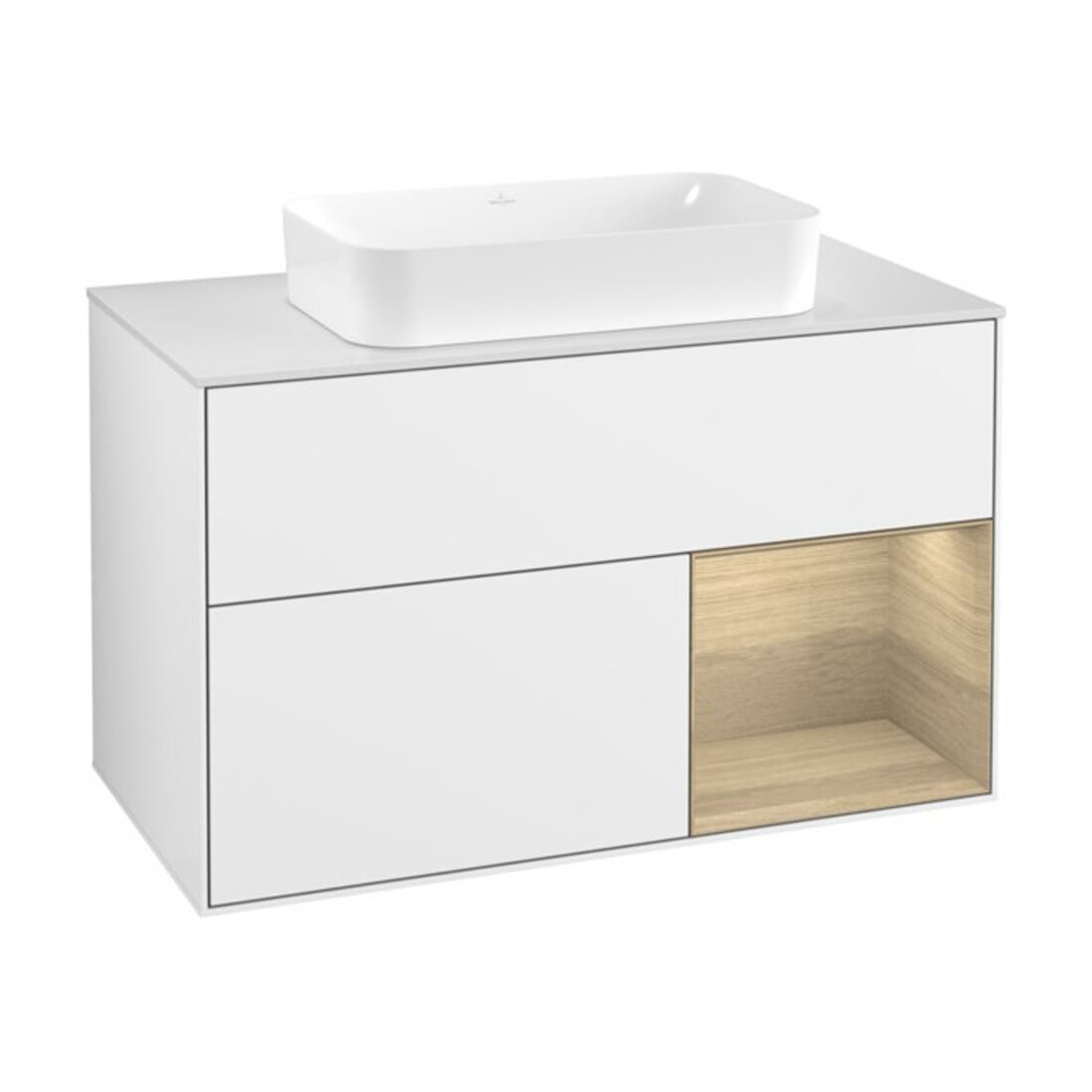 V&B Meuble sous lavabo Finion 100x60,3 cm, porte droite, blanc brillant laqué