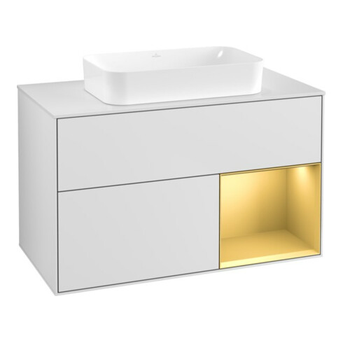 V&B Meuble sous lavabo Finion 100x60,3 cm, porte droite, blanc laqué