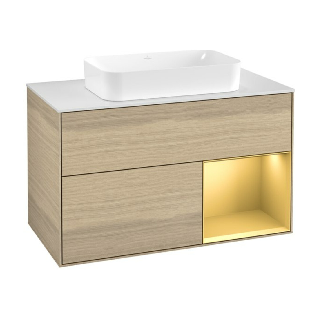 V&B Meuble sous lavabo Finion 100x60,3 cm, porte droite, placage chêne mat