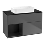 V&B Meuble sous lavabo Finion 100x60,3 cm, porte gauche, bleu mat Lac, anthracite m