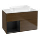 V&B Meuble sous lavabo Finion 100x60,3 cm, rég. G, bleu m Lac, noyer ven.-1