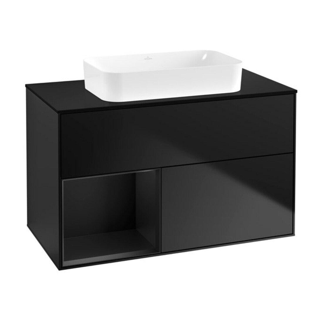 V&B Meuble sous lavabo Finion 100x60,3 cm, rég gauche bleu mat laqué