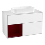 V&B Meuble sous-lavabo Finion 100x60,3 cm, rég. gauche, laque blanc brillant, éclairage mural