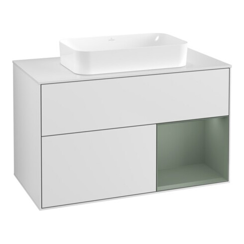 V&B Meuble sous lavabo Finion 100x60,3 cm, Rg droite huilé avec laque, blanc avec laque
