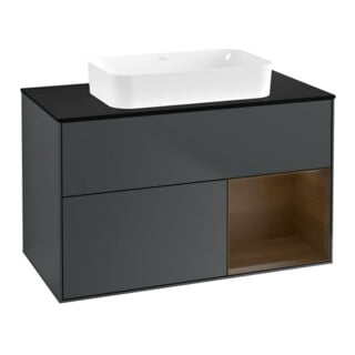 V&B Meuble sous lavabo Finion 100x60,3 cm, Rg droite, noyer, bleu mat, laqué