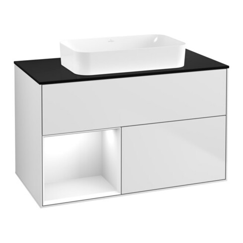 V&B Meuble sous lavabo Finion 100x60,3 cm, Rg l blanc brillant, blanc mat