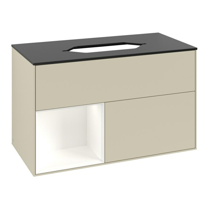 V&B Meuble sous lavabo Finion 100x60,3 cm, Rg l blanc mat avec Lac, si Gris mat avec Lac