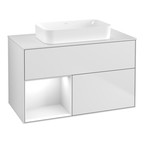 V&B Meuble sous lavabo Finion 100x60,3 cm, Rg l glo blanc laqué, blanc m laqué