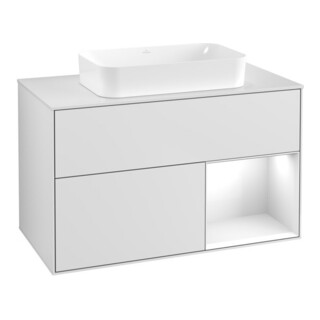 V&B Meuble sous lavabo Finion 100x60,3 cm, Rg r brillant blanc, blanc mat lacqué