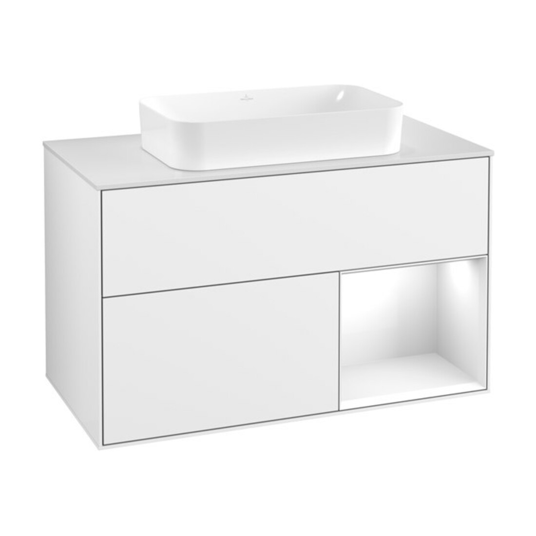 V&B Meuble sous lavabo Finion 100x60,3 cm, Rg r g blanc laqué, brillant blanc laqué