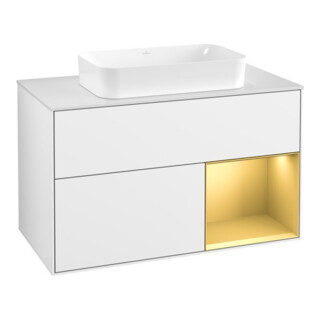V&B Meuble sous-lavabo Finion 100x60,3 cm, tiroir droit, blanc brillant Lac