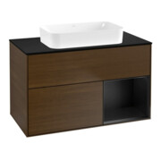 V&B Meuble sous lavabo Finion 100x60,3 cm, tiroir droit, bleu mat, noyer veneer
