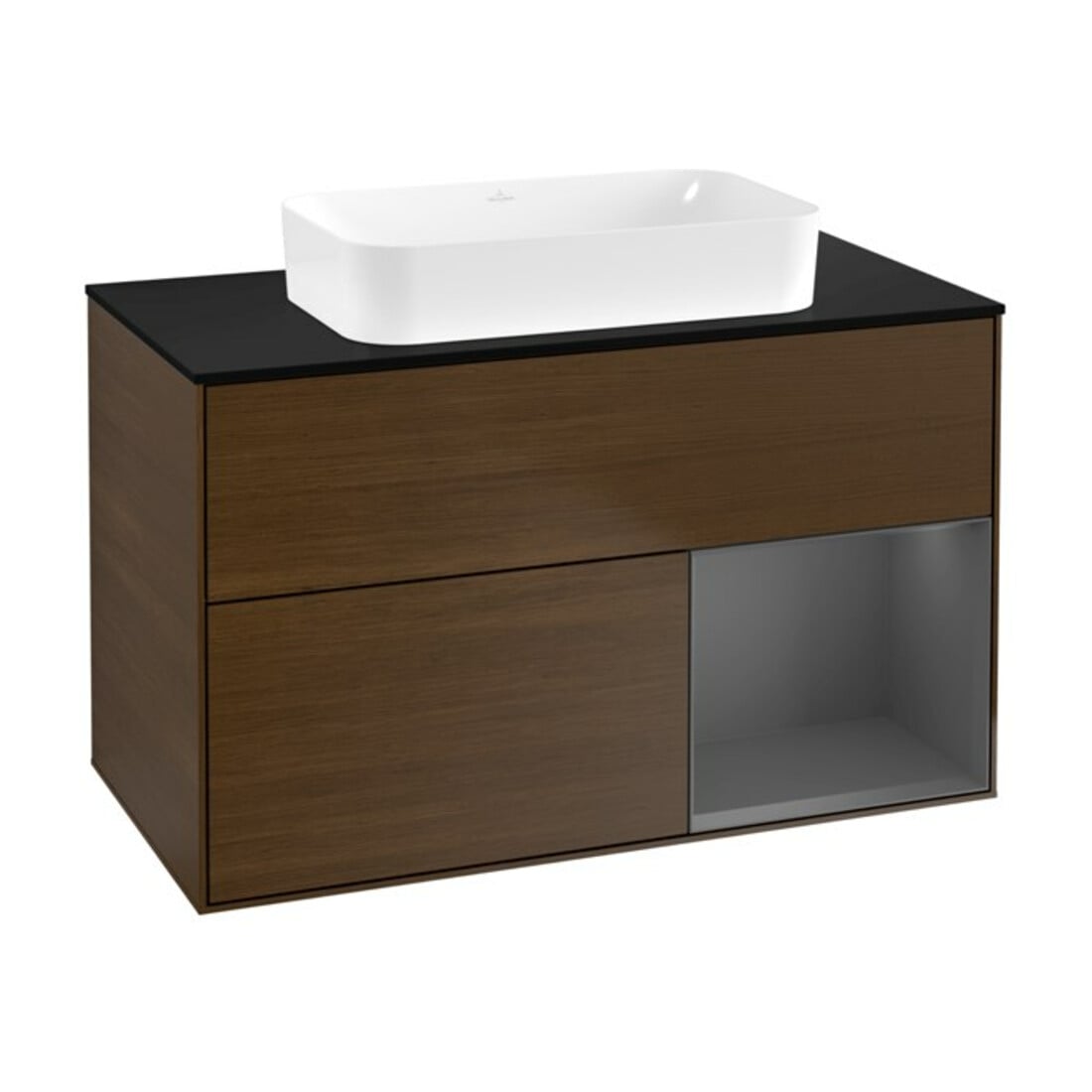V&B Meuble sous-lavabo Finion 100x60,3 cm, tiroir droite anthracite mat, noyer veinée