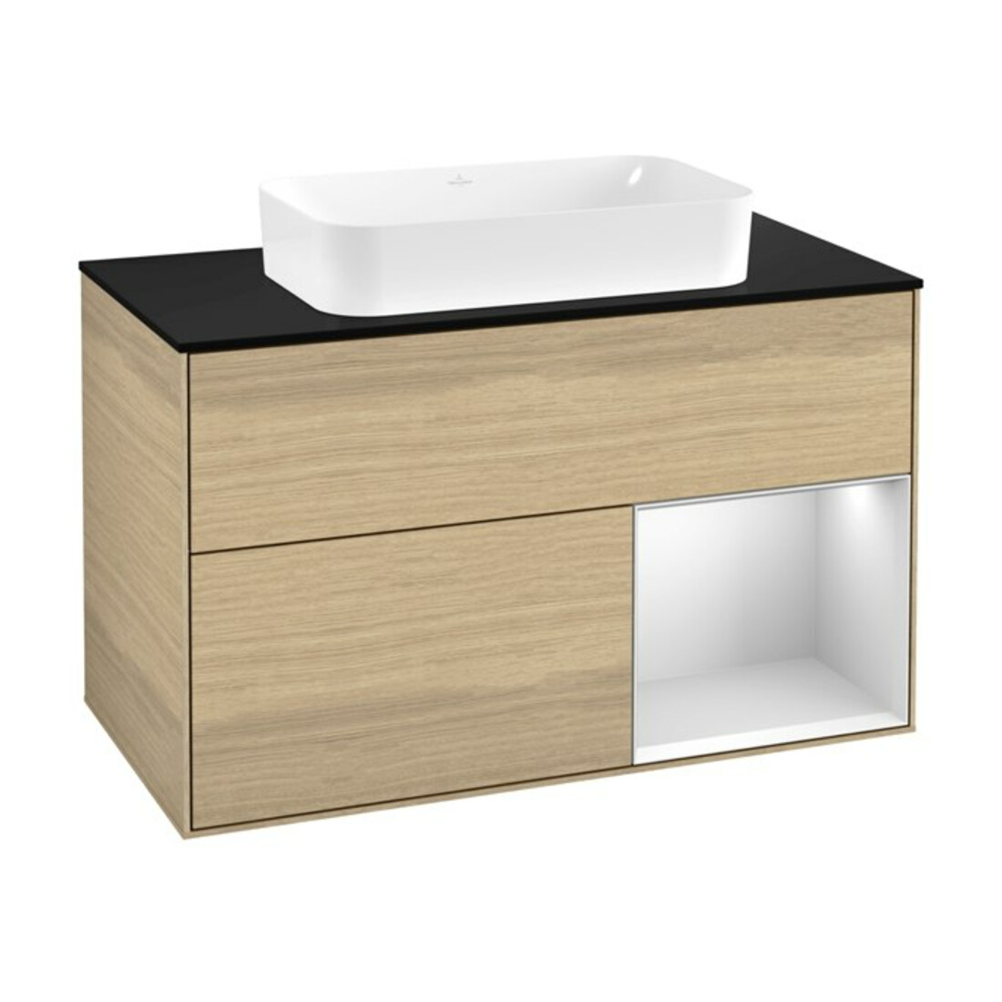V&B Meuble sous lavabo Finion 100x60,3 cm, tiroir droite blanc mat, placage Oa
