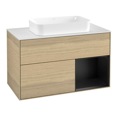 V&B Meuble sous-lavabo Finion 100x60,3 cm, tiroir droite bleu mat, placage Oa