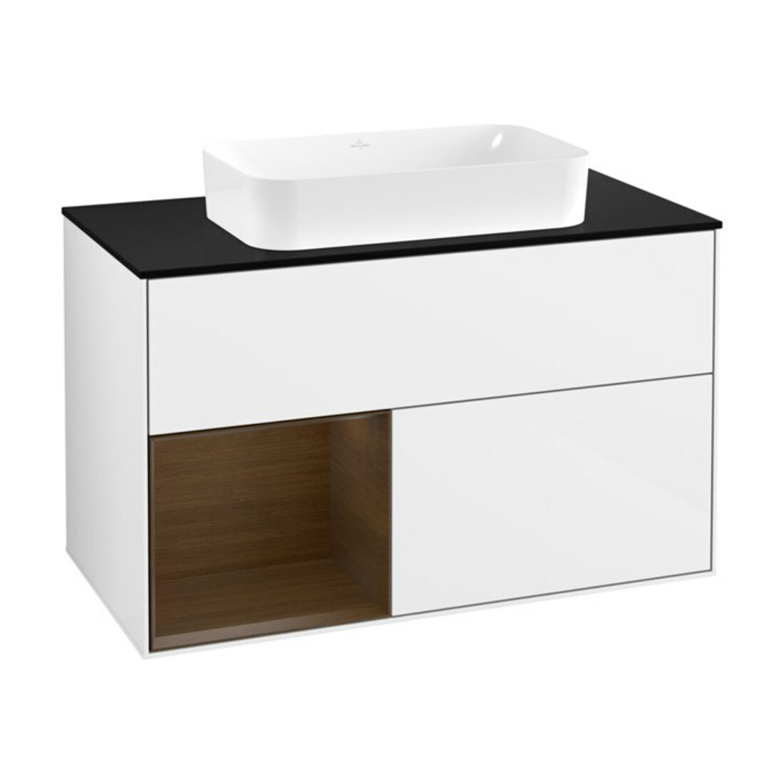 V&B Meuble sous lavabo Finion 100x60,3 cm, tiroir gauche, blanc brillant Lac