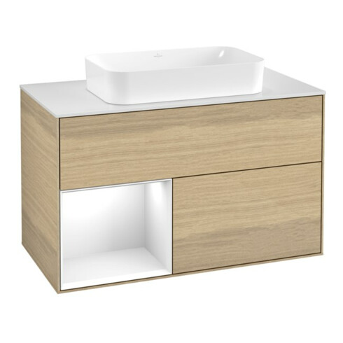 V&B Meuble sous lavabo Finion 100x60,3 cm, tiroir gauche, blanc brillant, Oa ven