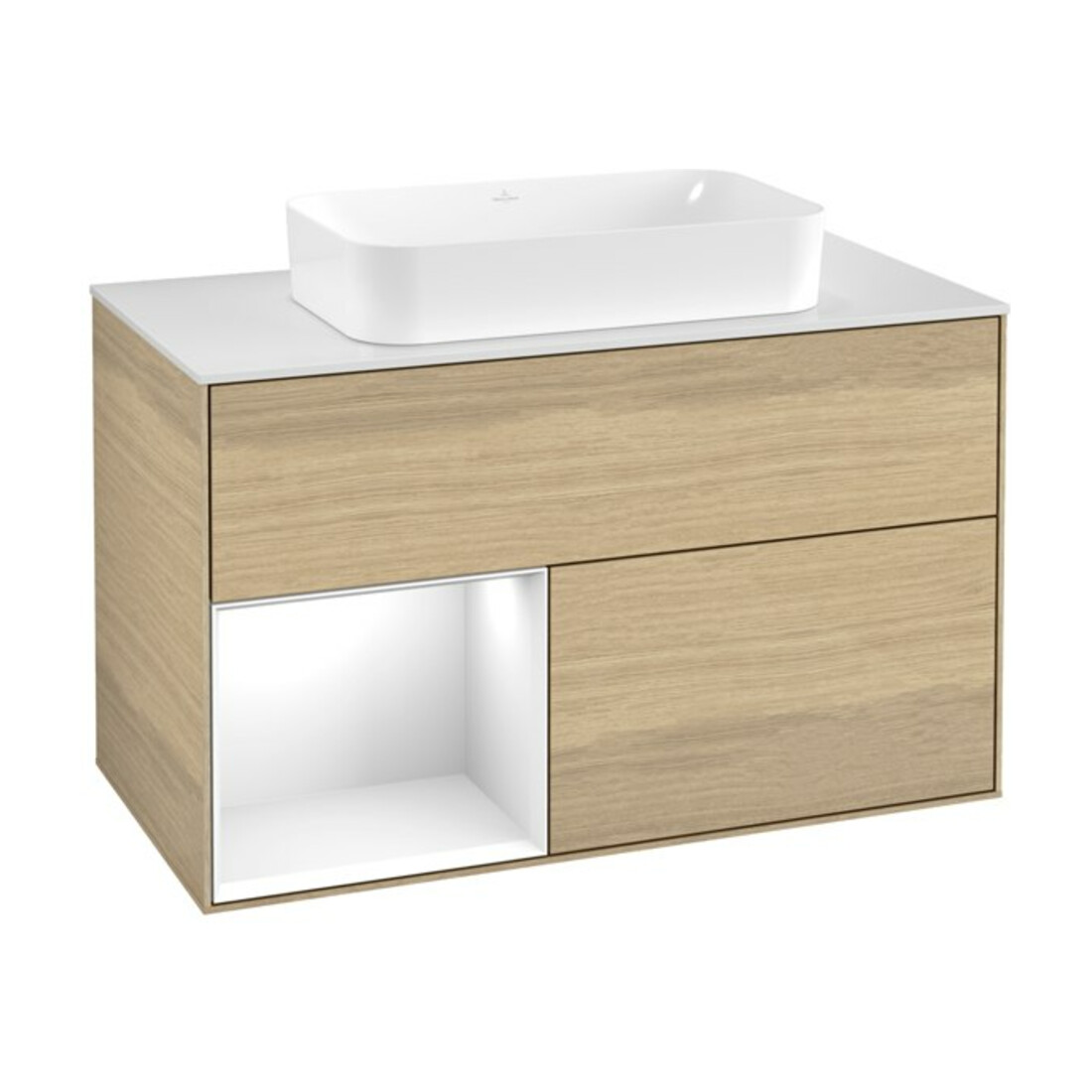 V&B Meuble sous lavabo Finion 100x60,3 cm, tiroir gauche, blanc brillant, Oa ven