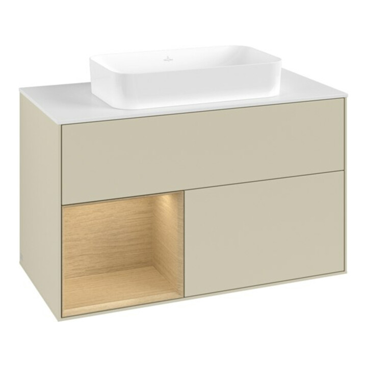V&B Meuble sous-lavabo Finion 100x60,3 cm, tiroir gauche, gris mat laqué