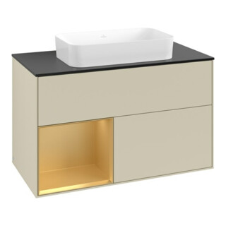 V&B Meuble sous lavabo Finion 100x60,3 cm, tiroir gauche, gris moyen, laqué